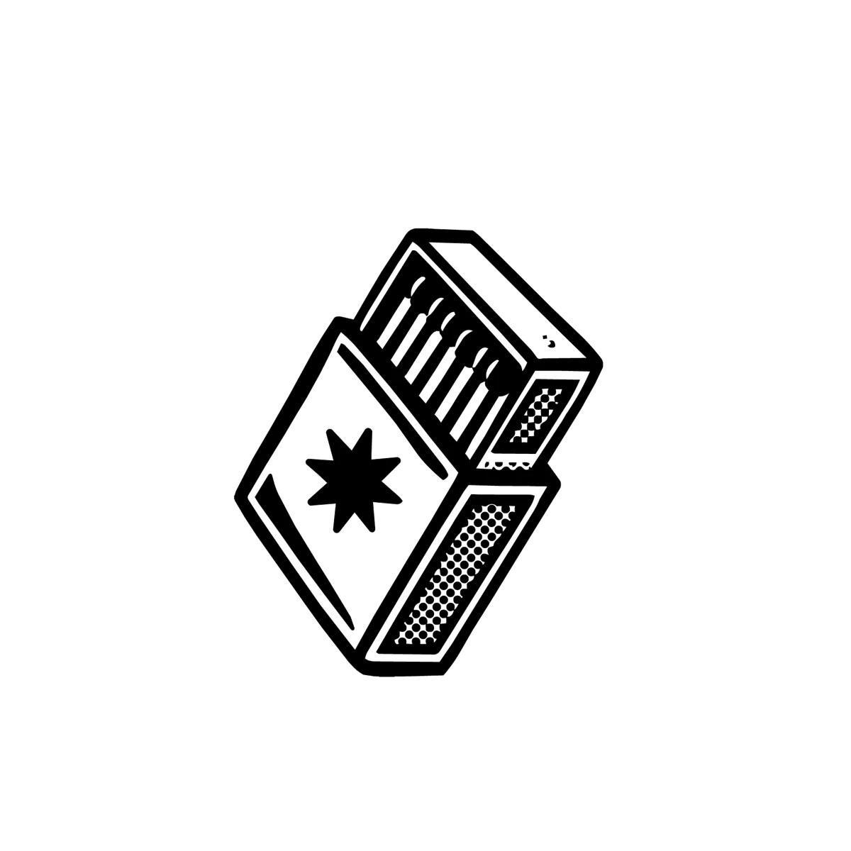 caja de fósforos ilustrada en negro